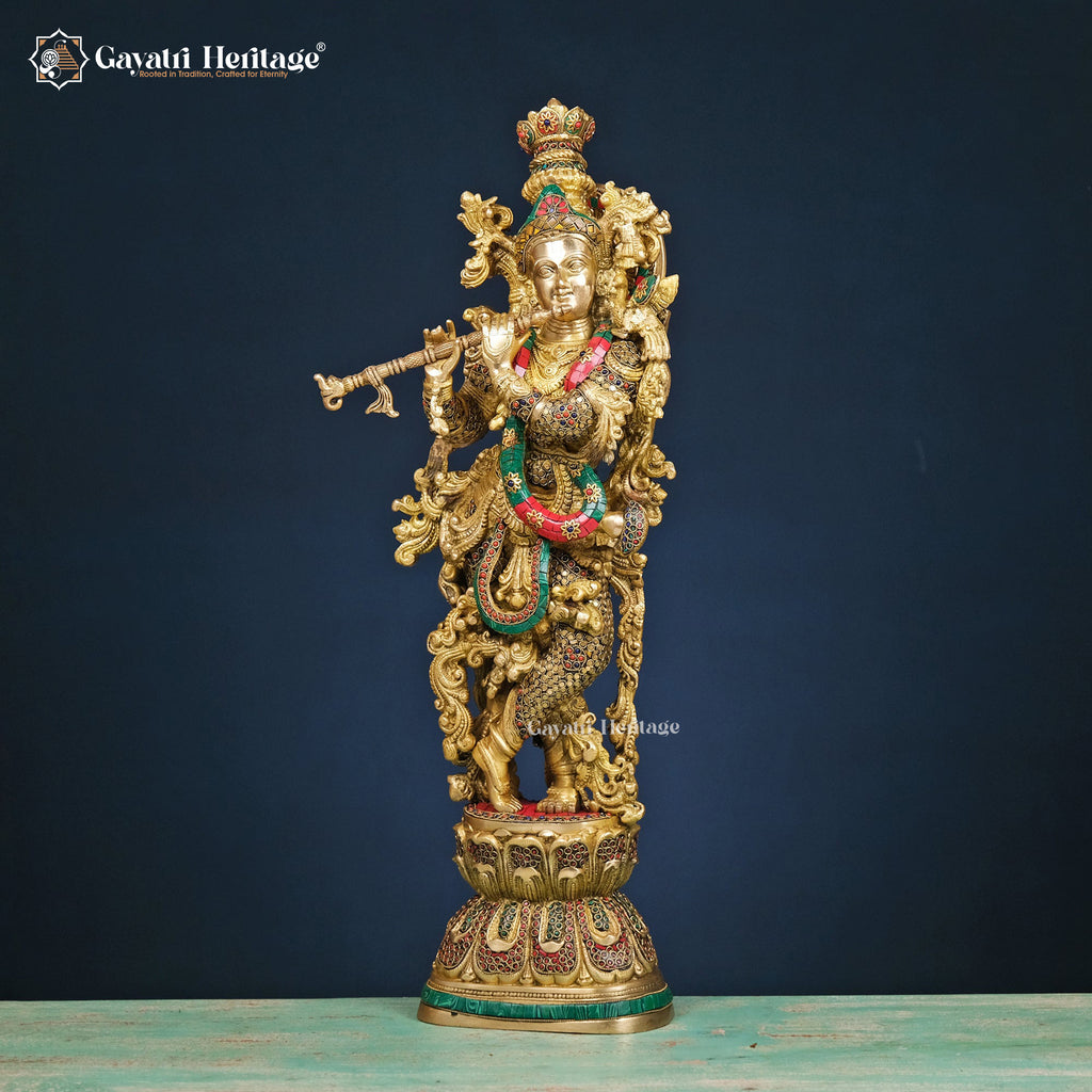 Brass Radha Krishna Statue – Exquisite Stone Work | Gayatri Heritage
