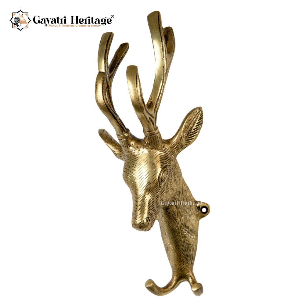 Brass Wall Hanging Deer Face – Elegant Design with Two Hooks | Gayatri Heritage