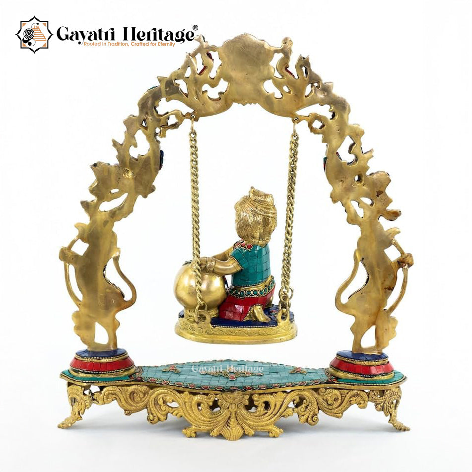 Brass Bal Gopal Jhula – Stonework Swing for Krishna | Gayatri Heritage