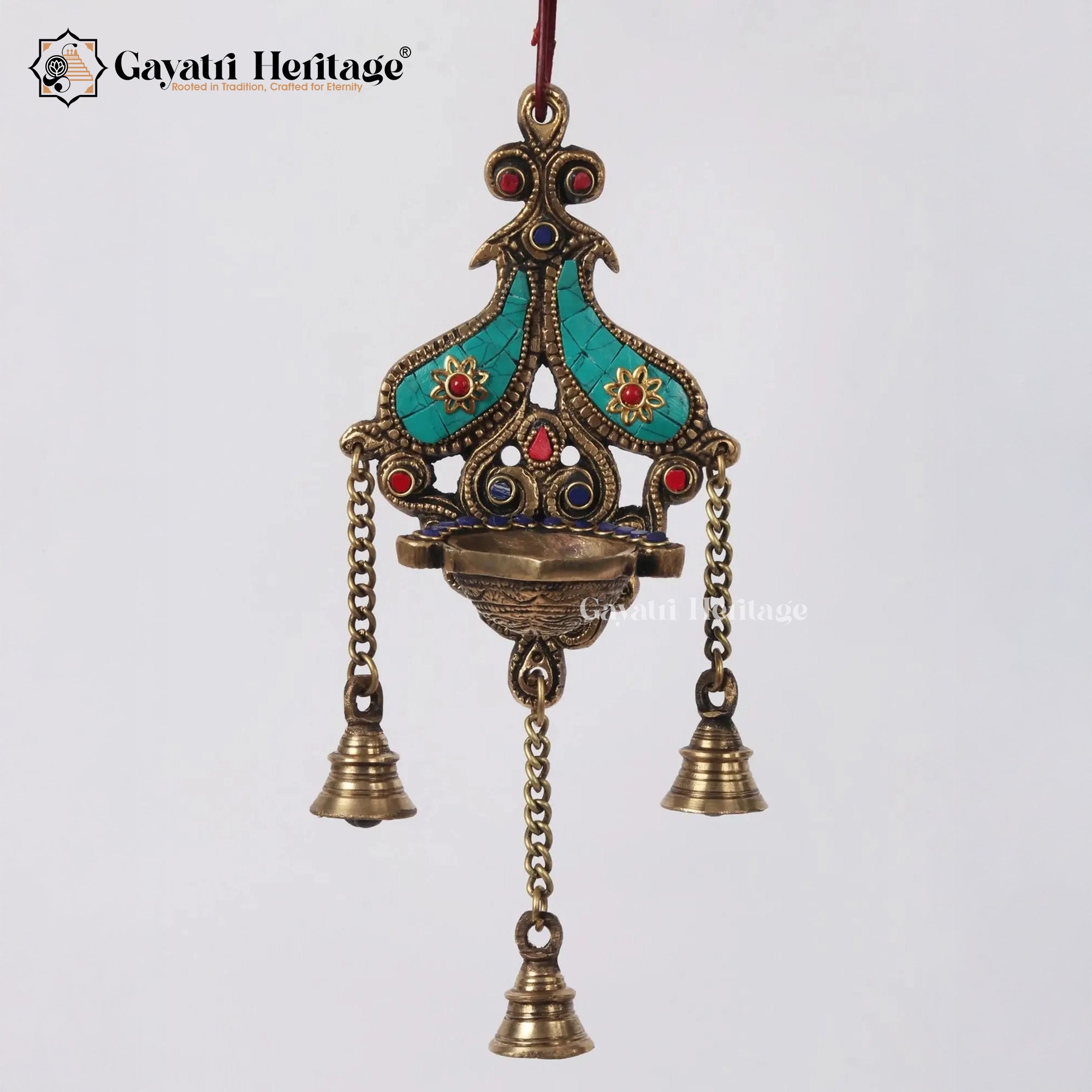 Brass Wall Hanging Diya with Stone Work – Elegant Decor | Gayatri Heritage