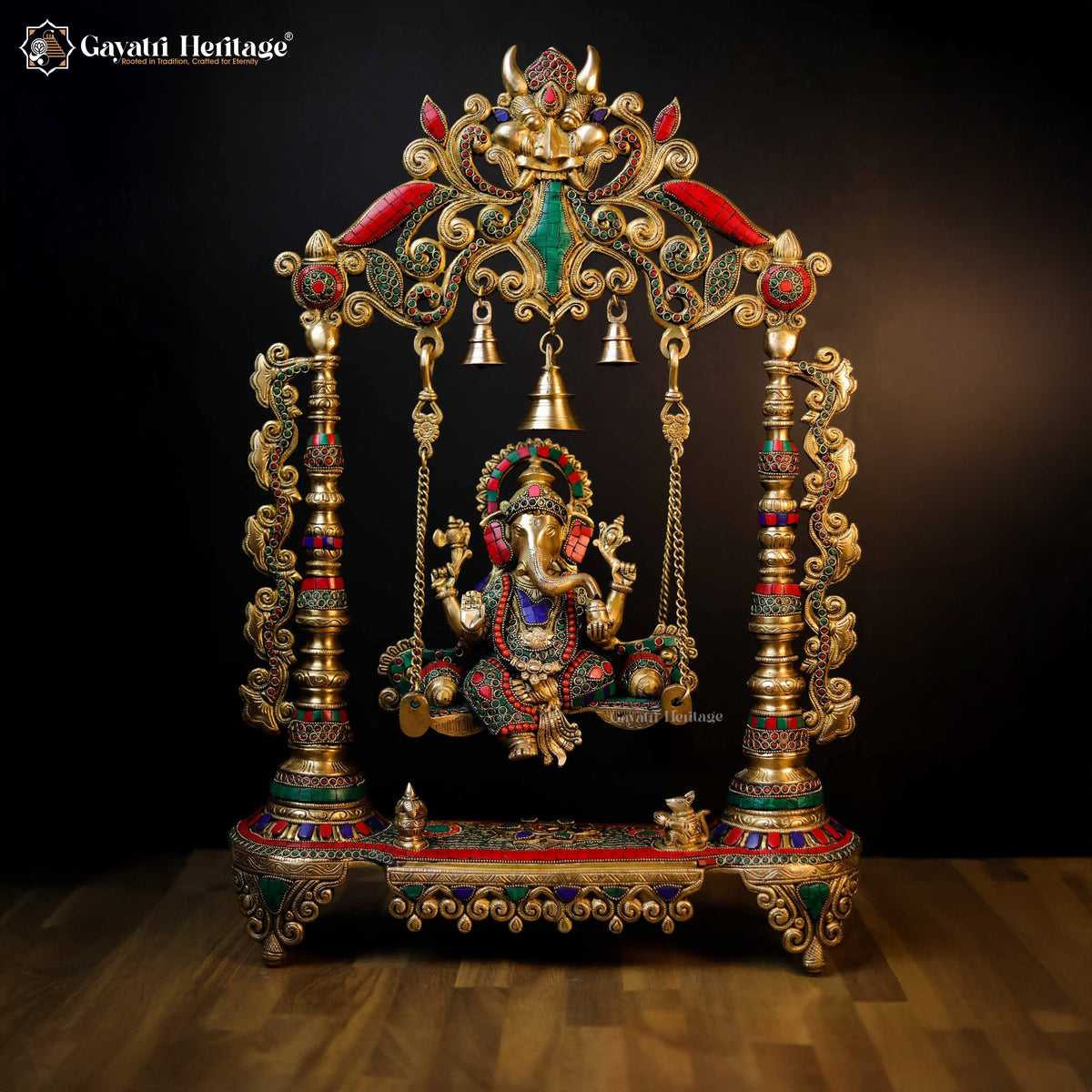 Brass Ganesh Jhula in Stonework – Auspicious Décor Accent | Gayatri Heritage