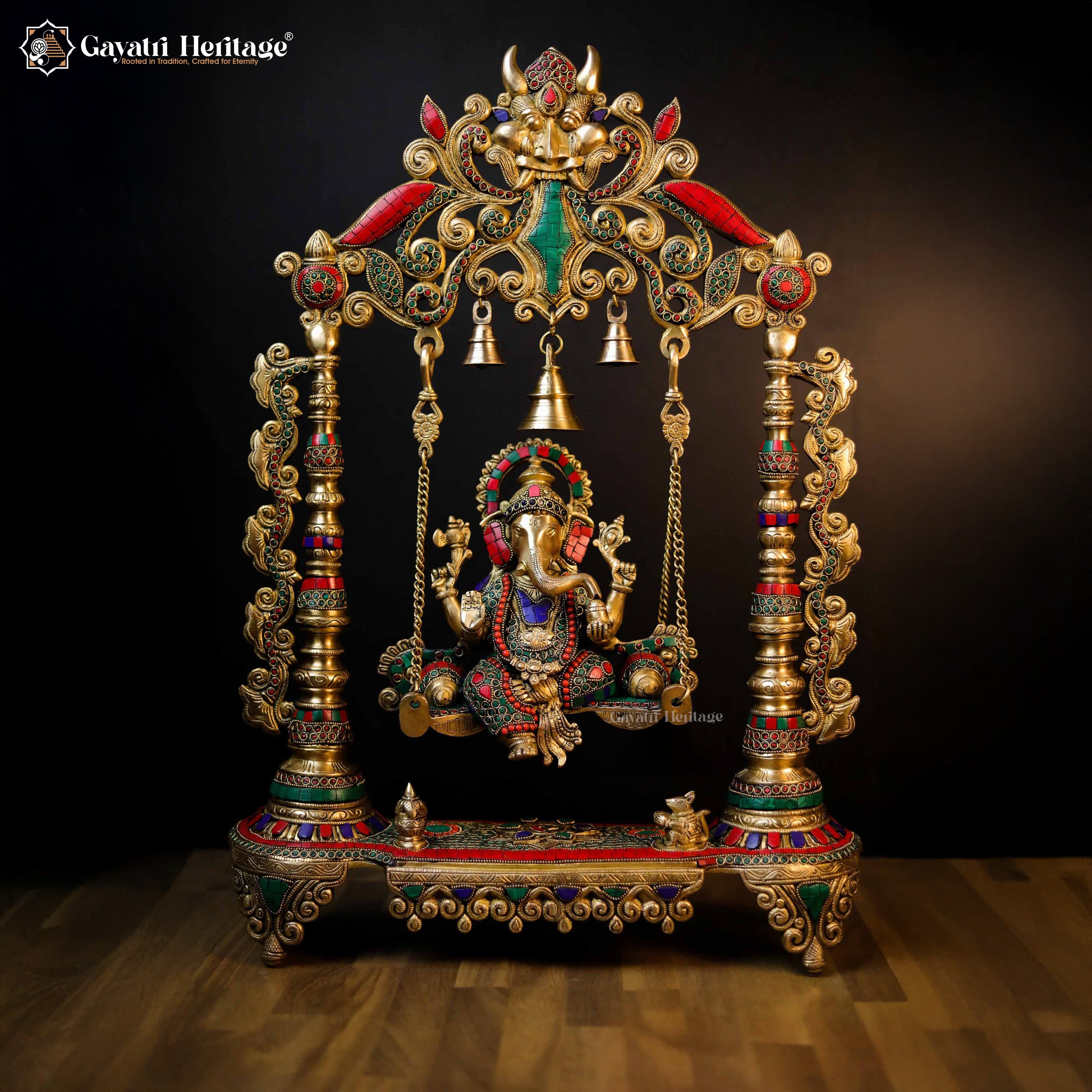 Brass Ganesh Jhula in Stonework – Auspicious Décor Accent | Gayatri Heritage