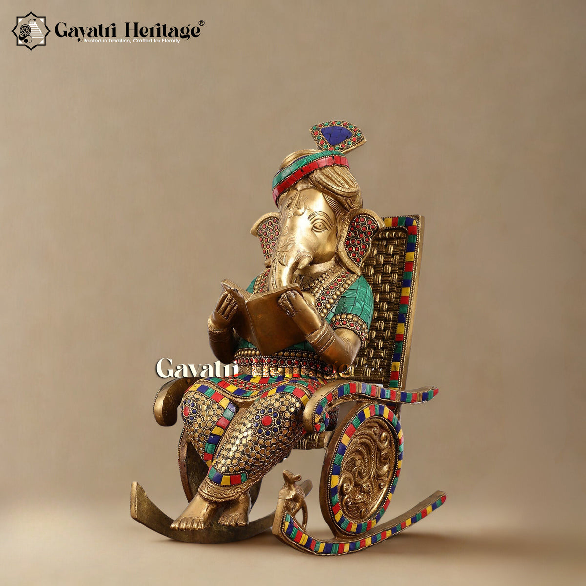 Brass Ganesh Reading Book – Symbol of Knowledge and Wisdom | Gayatri Heritage