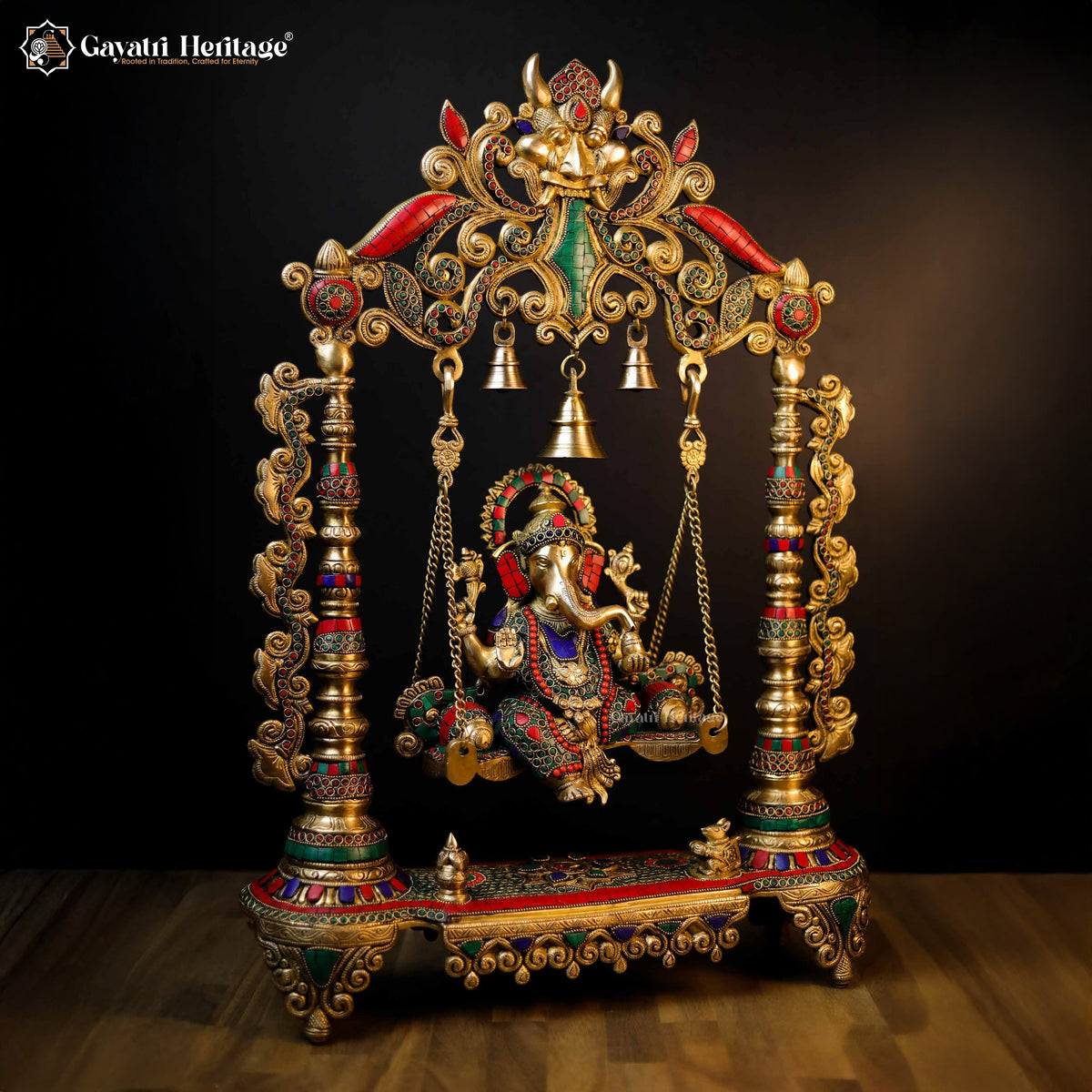 Brass Ganesh Jhula in Stonework – Auspicious Décor Accent | Gayatri Heritage