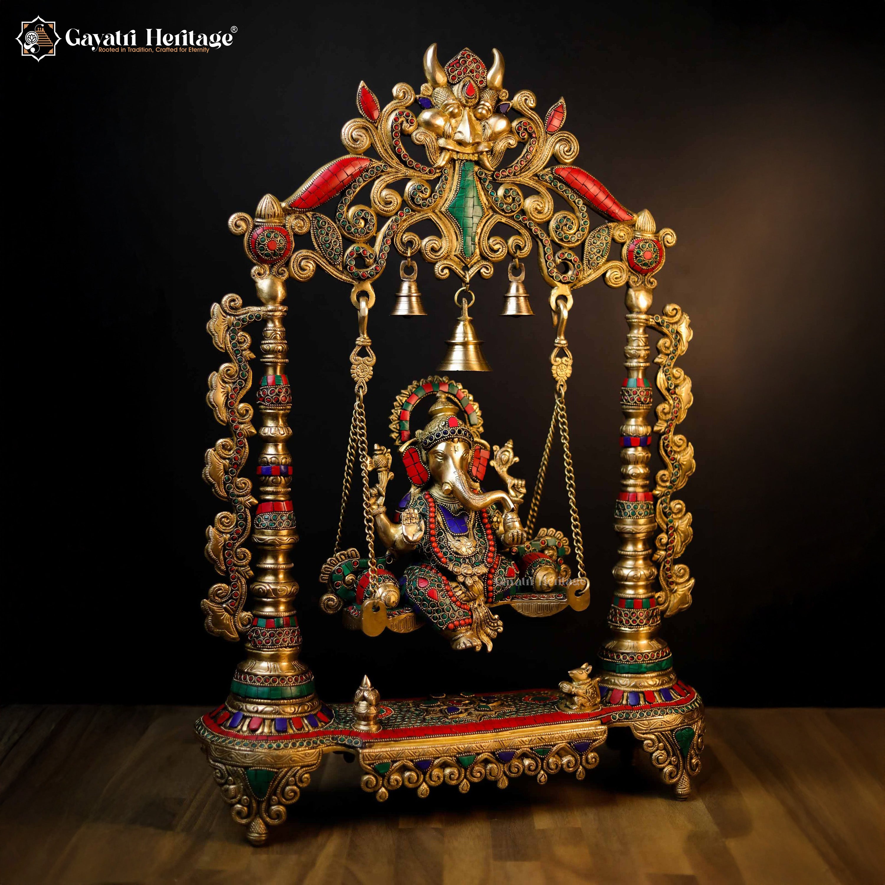 Brass Ganesh Jhula in Stonework – Auspicious Décor Accent | Gayatri Heritage