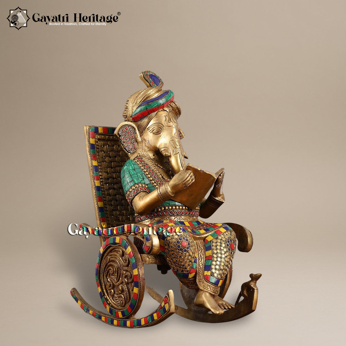 Brass Ganesh Reading Book – Symbol of Knowledge and Wisdom | Gayatri Heritage