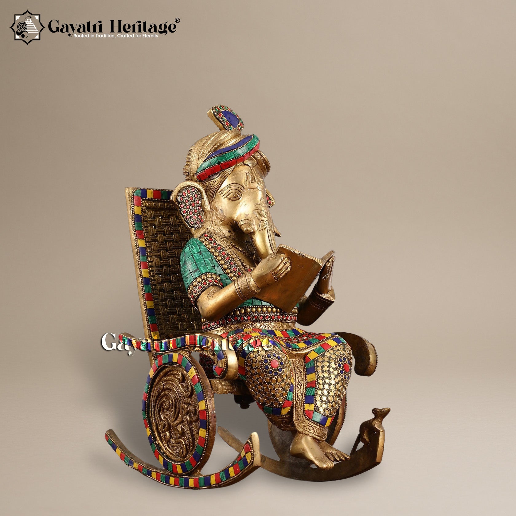 Brass Ganesh Reading Book – Symbol of Knowledge and Wisdom | Gayatri Heritage