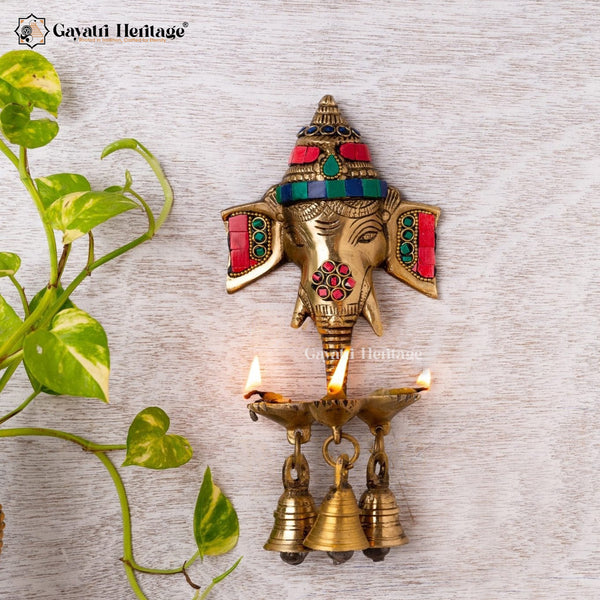 Brass Ganesh with Bells – Traditional Stone Work Idol | Gayatri Heritage