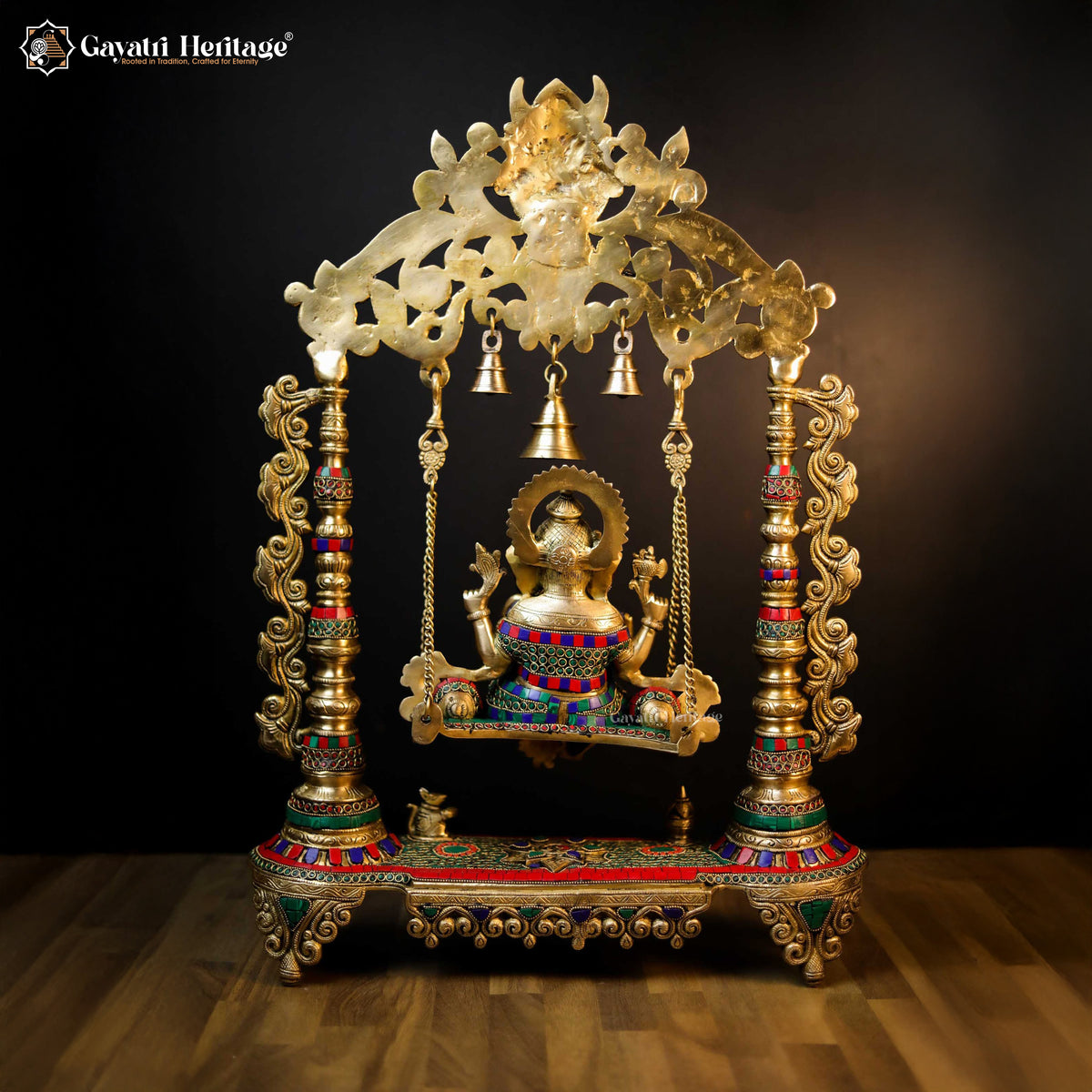 Brass Ganesh Jhula in Stonework – Auspicious Décor Accent | Gayatri Heritage