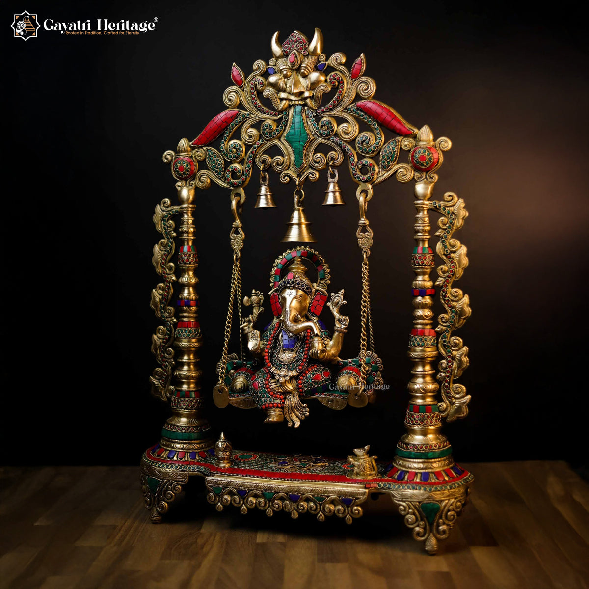Brass Ganesh Jhula in Stonework – Auspicious Décor Accent | Gayatri Heritage