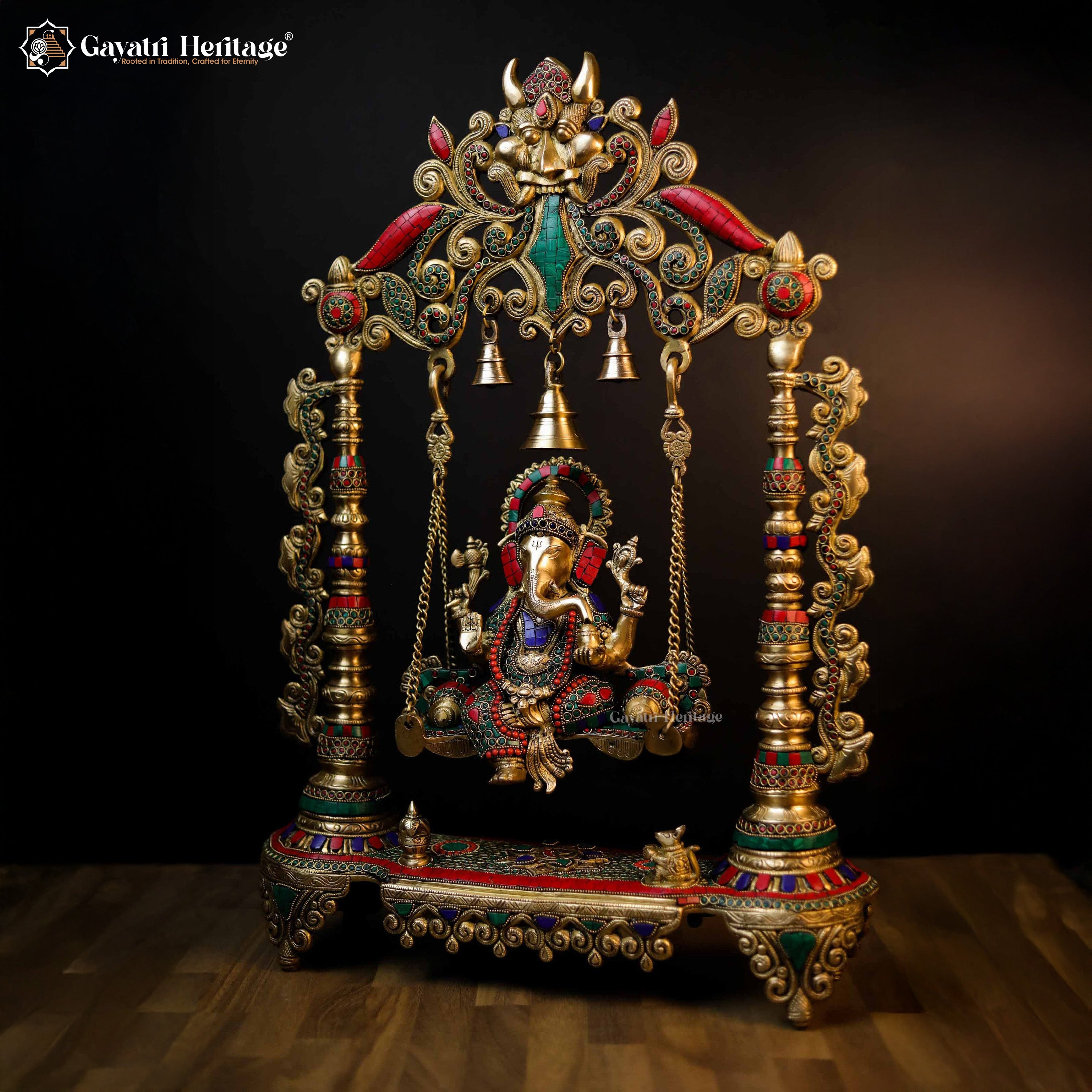 Brass Ganesh Jhula in Stonework – Auspicious Décor Accent | Gayatri Heritage