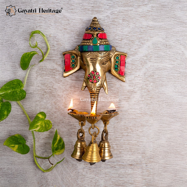 Brass Ganesh with Bells – Traditional Stone Work Idol | Gayatri Heritage