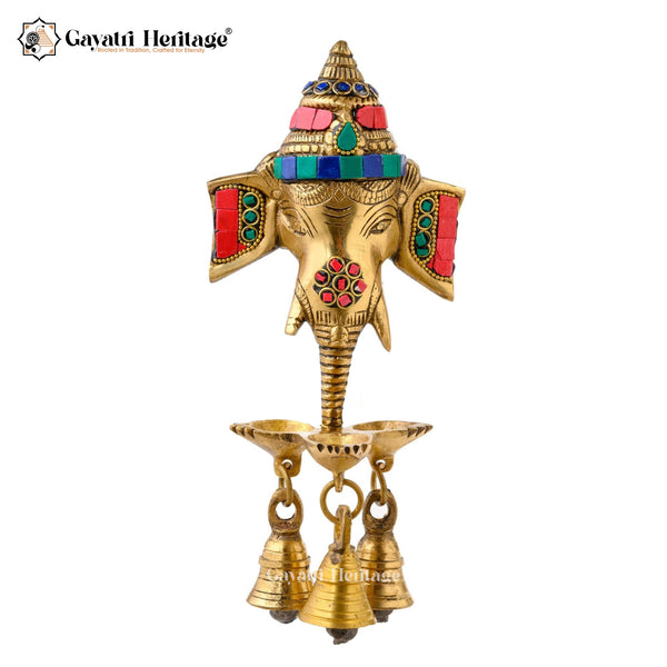 Brass Ganesh with Bells – Traditional Stone Work Idol | Gayatri Heritage