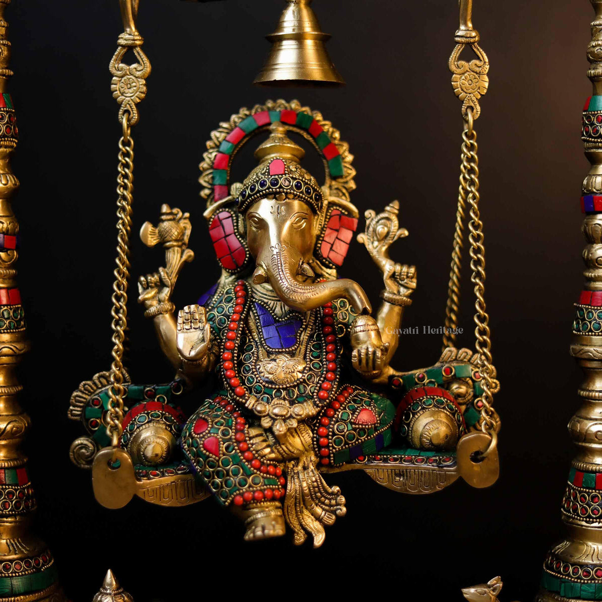 Brass Ganesh Jhula in Stonework – Auspicious Décor Accent | Gayatri Heritage