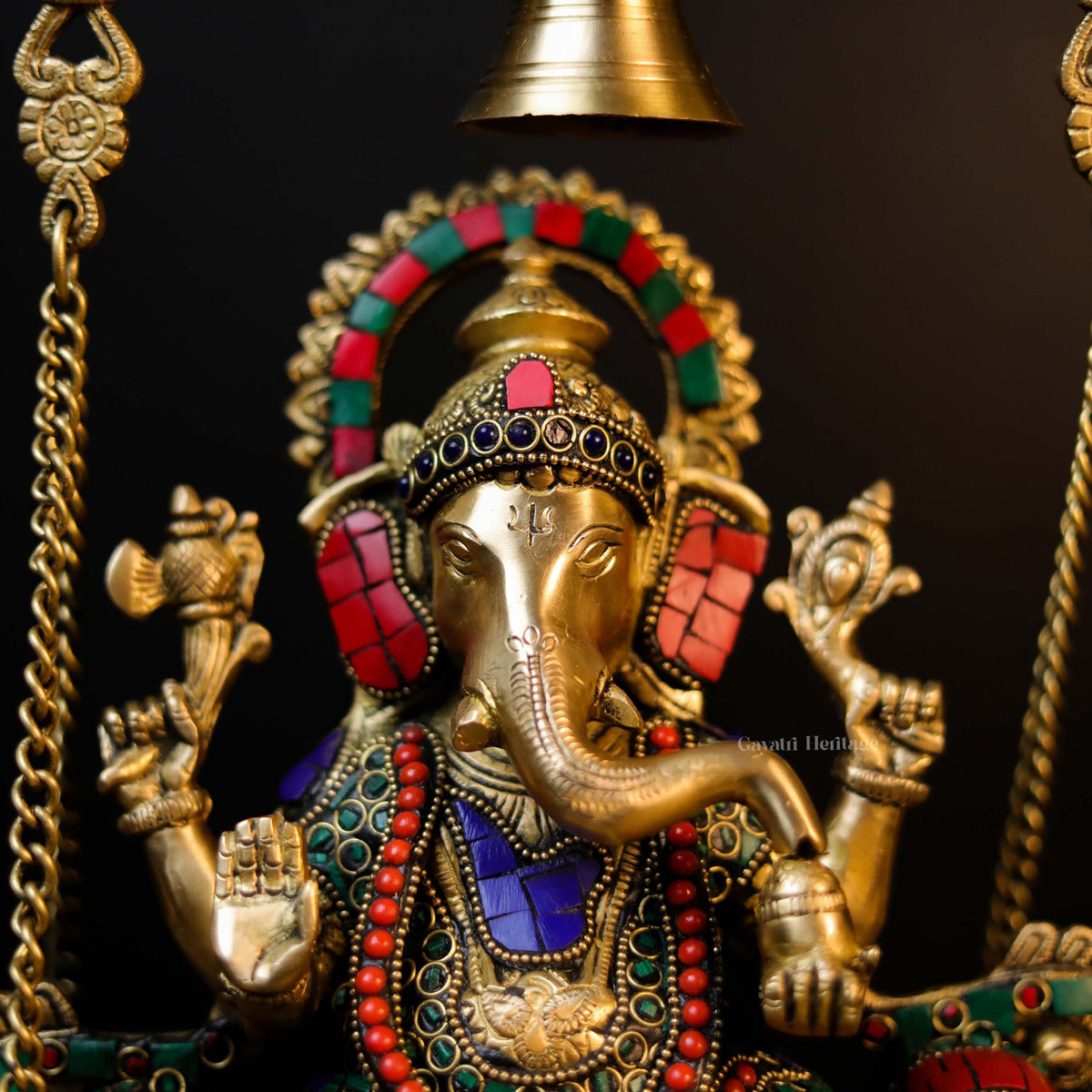 Brass Ganesh Jhula in Stonework – Auspicious Décor Accent | Gayatri Heritage