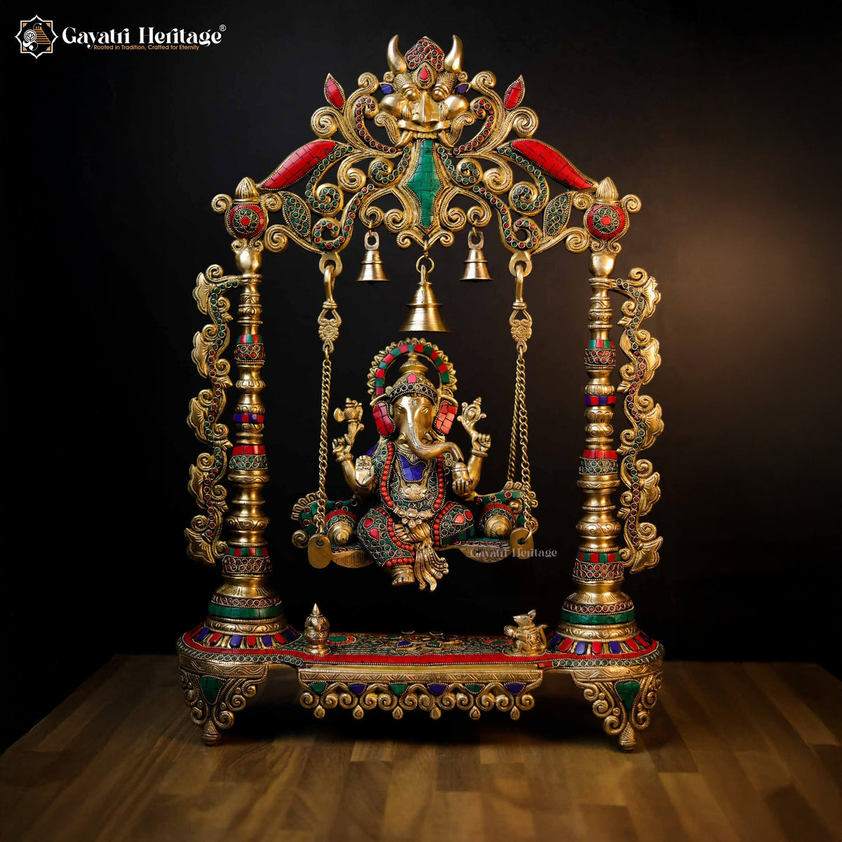 Brass Ganesh Jhula in Stonework – Auspicious Décor Accent | Gayatri Heritage