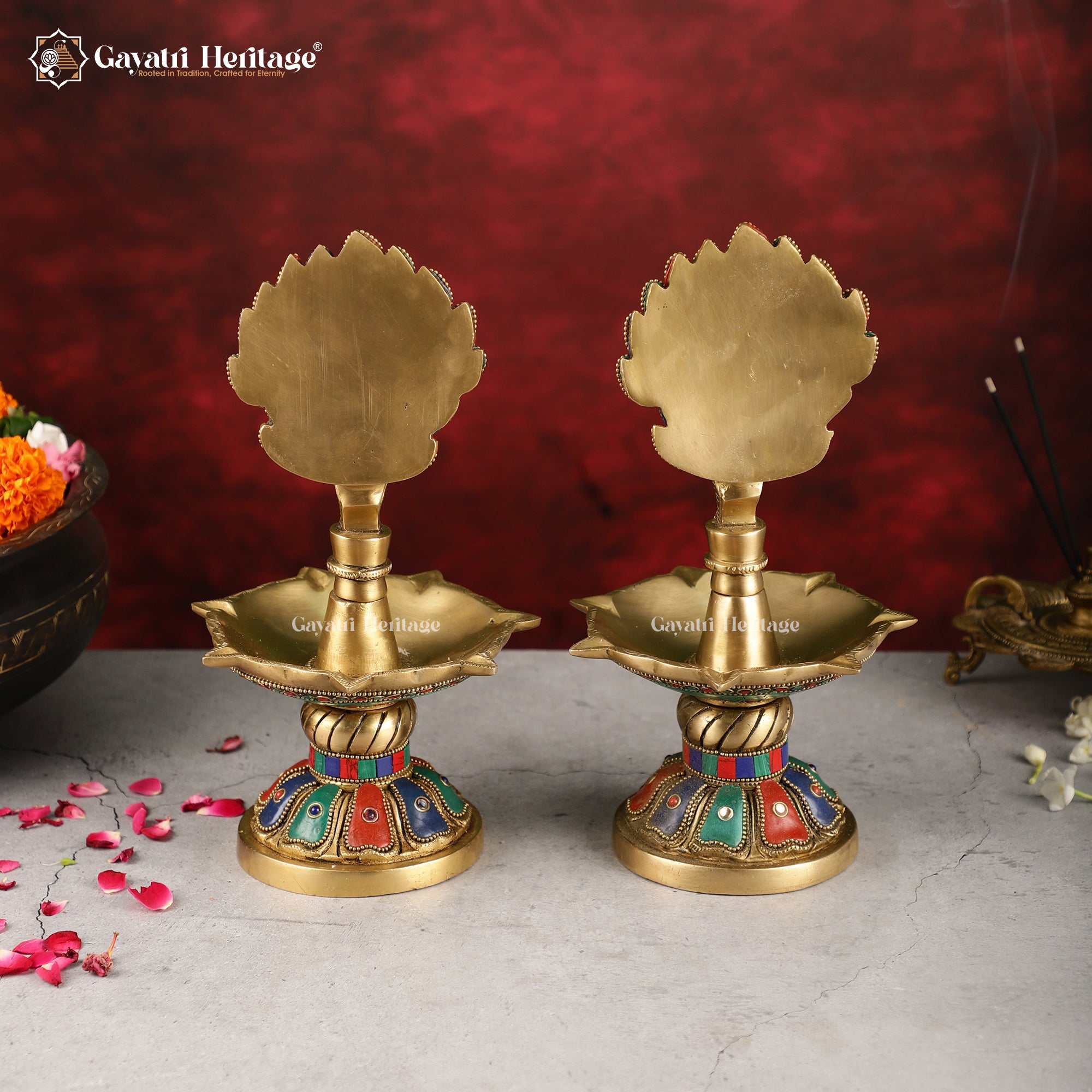 Brass Peacock Lamp with Stone Work – Traditional Lighting Décor | Gayatri Heritage