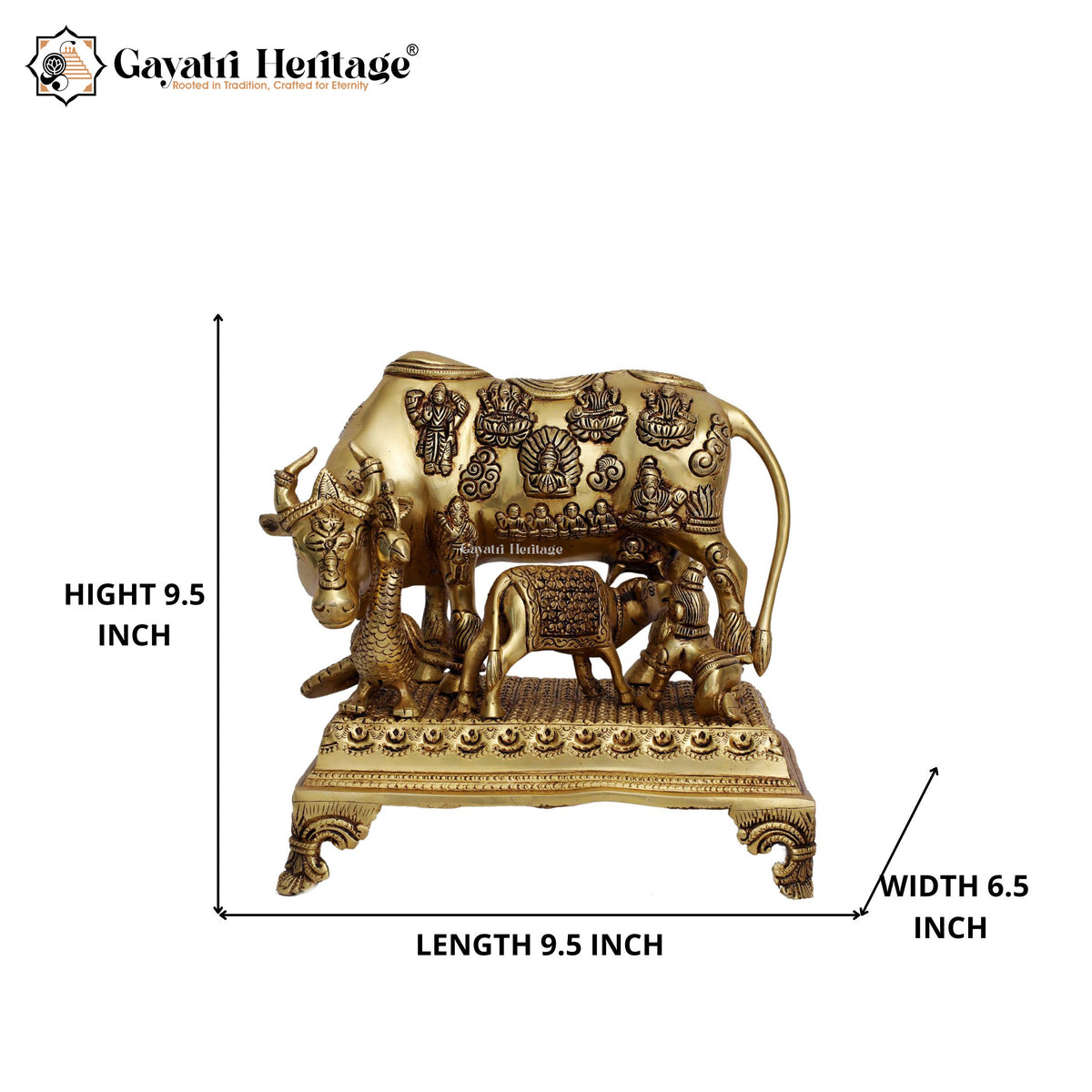 Brass Cow and Calf in Yellow Antique – Sacred Décor | Gayatri Heritage