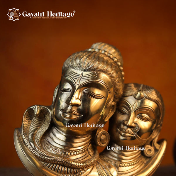 Brass Shiva Parvati Face on Crystal Moon – Sacred Celestial Display | Gayatri Heritage