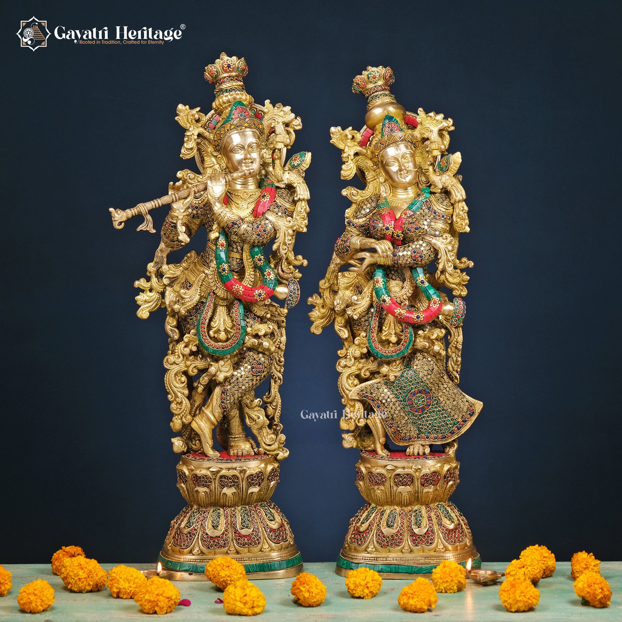 Brass Radha Krishna Statue – Exquisite Stone Work | Gayatri Heritage