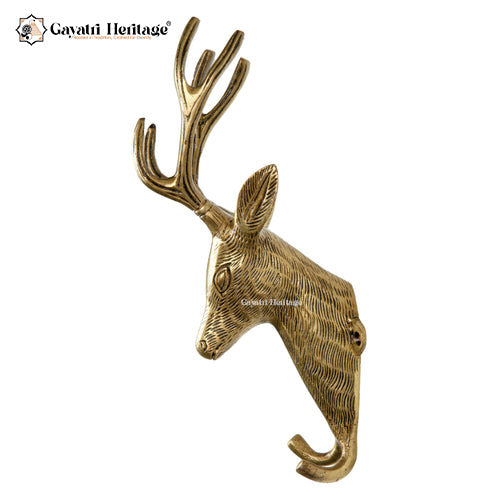 Brass Wall Hanging Deer Face – Elegant Design with Two Hooks | Gayatri Heritage