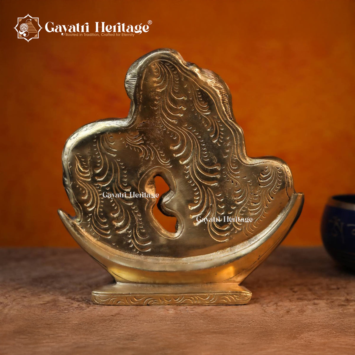 Brass Shiva Parvati Face on Crystal Moon – Sacred Celestial Display | Gayatri Heritage