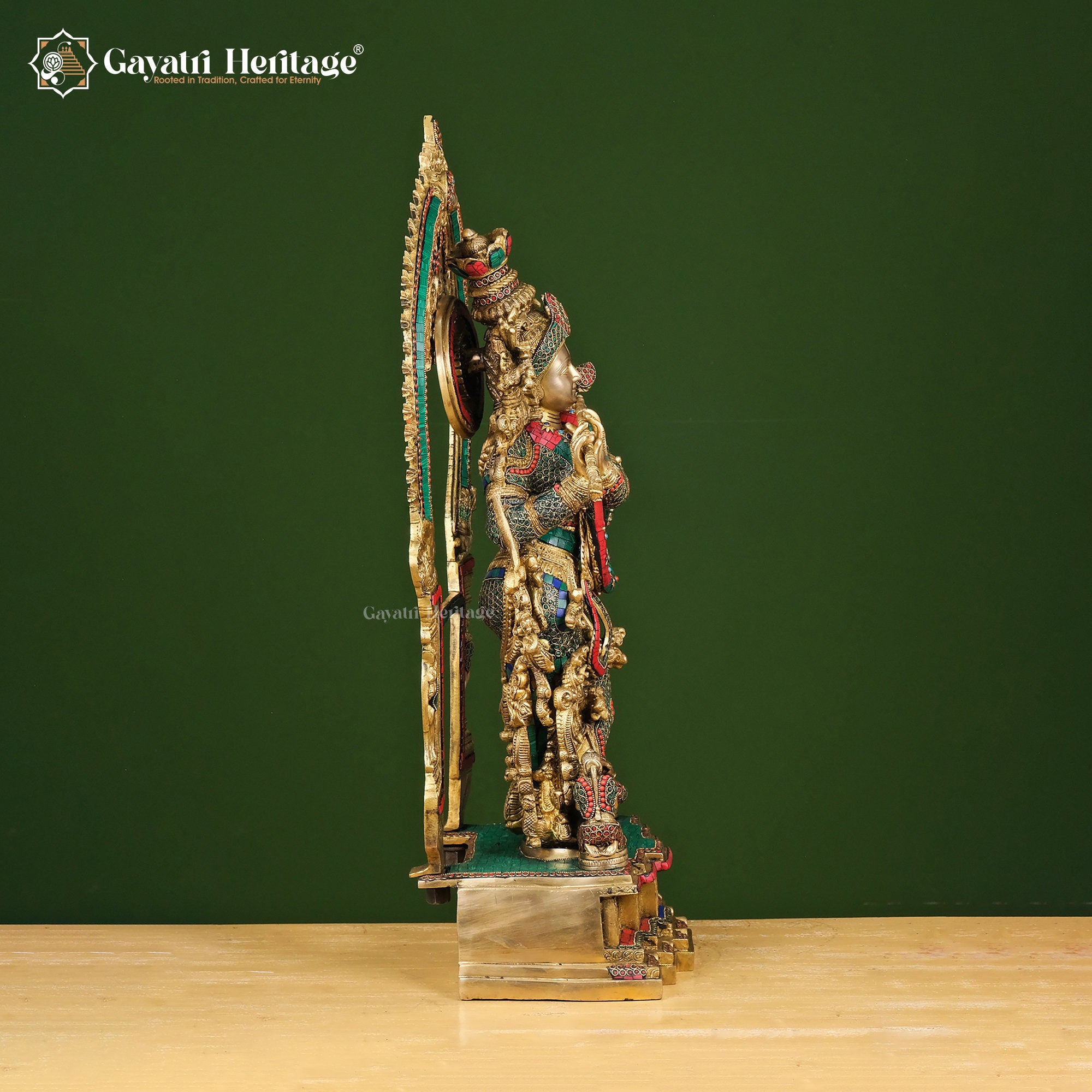 Brass Krishna Statue with Arch – Spiritual Divine Décor | Gayatri Heritage