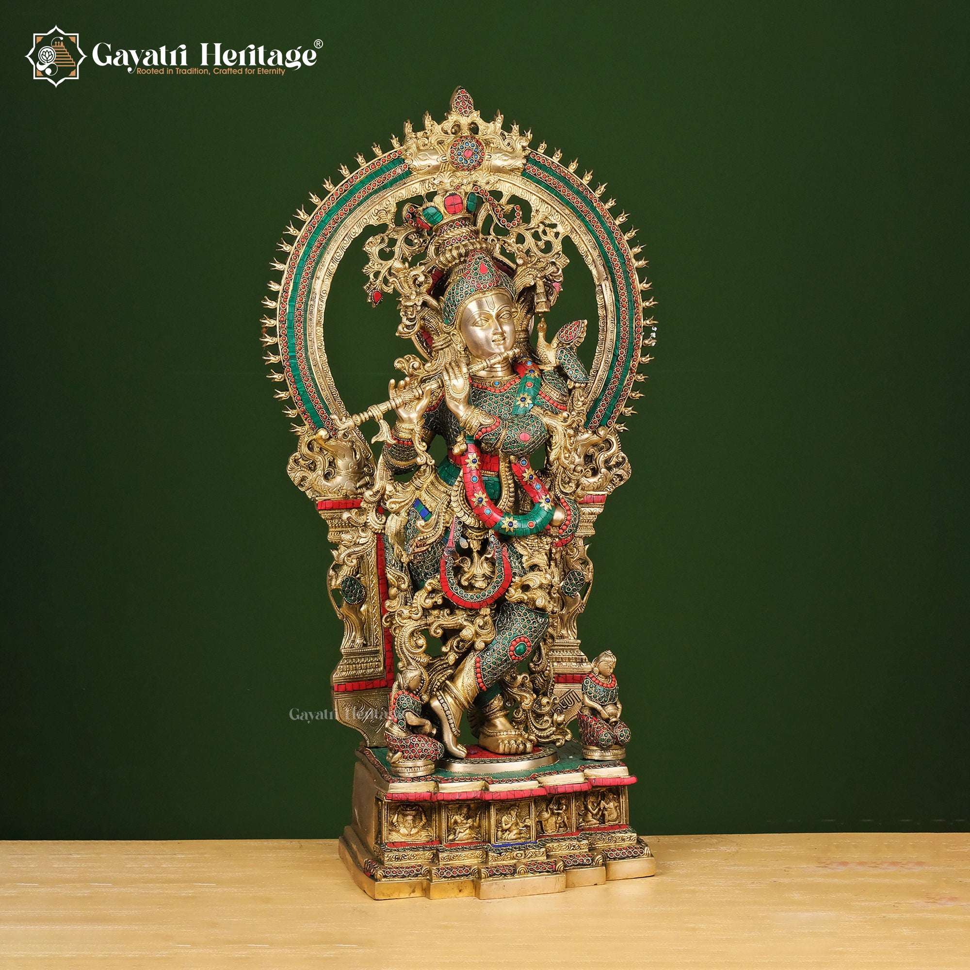 Brass Krishna Statue with Arch – Spiritual Divine Décor | Gayatri Heritage