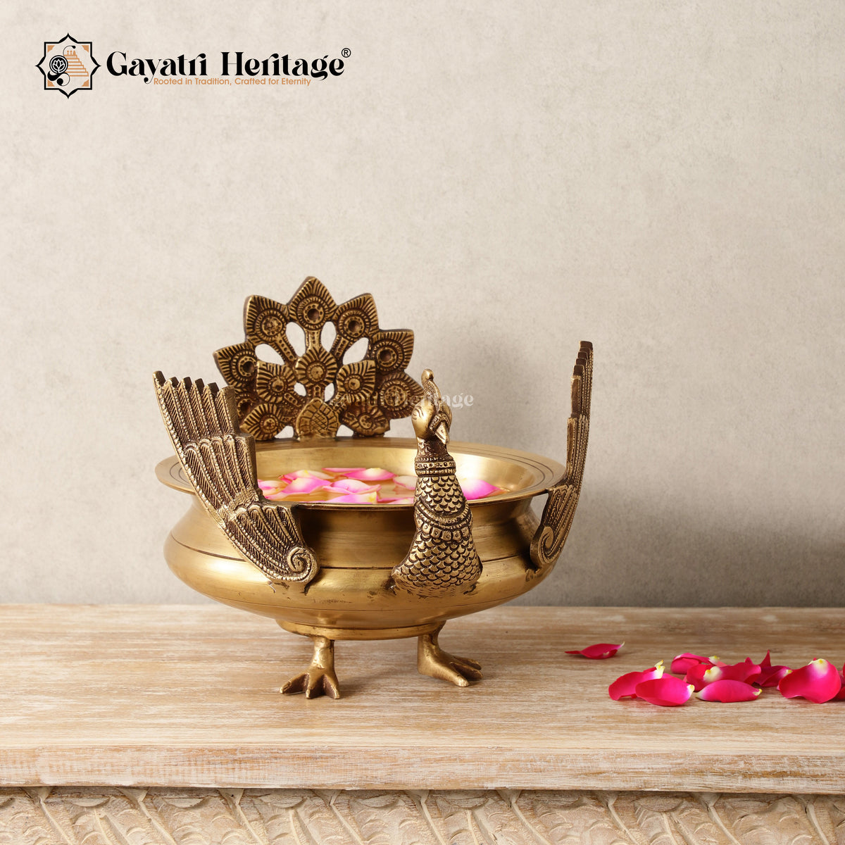 Brass Sparrow Urli – Unique Handcrafted Decor | Gayatri Heritage