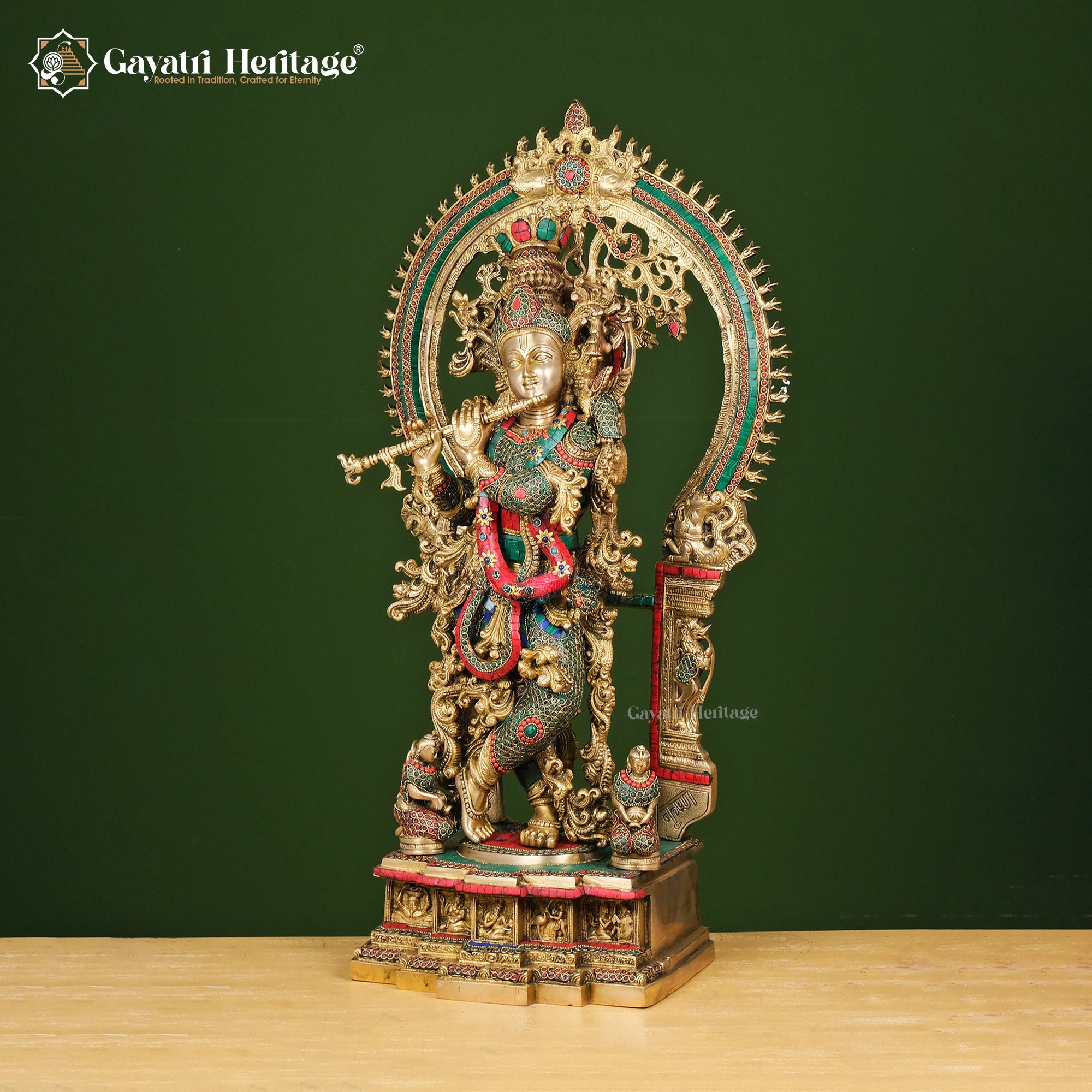 Brass Krishna Statue with Arch – Spiritual Divine Décor | Gayatri Heritage