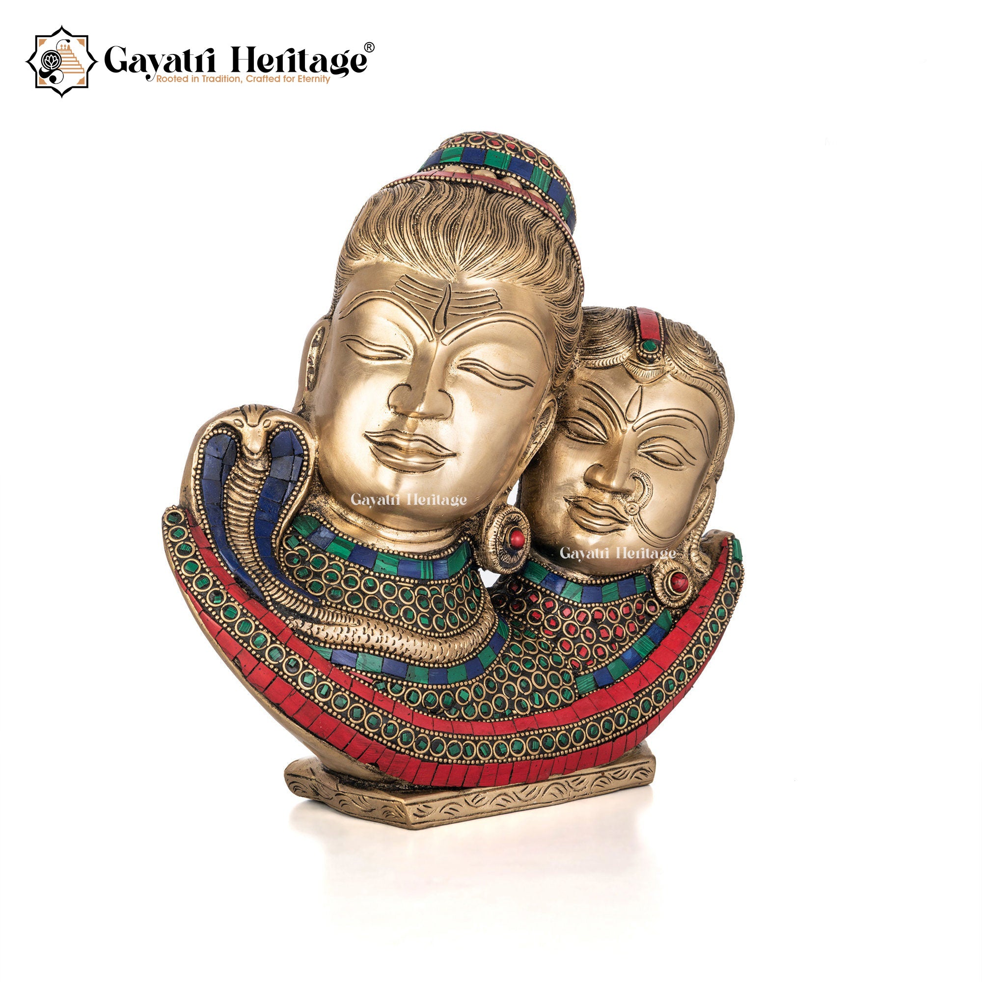 Brass Shiva Parvati Face On Moon – Divine Spiritual Accent | Gayatri Heritage