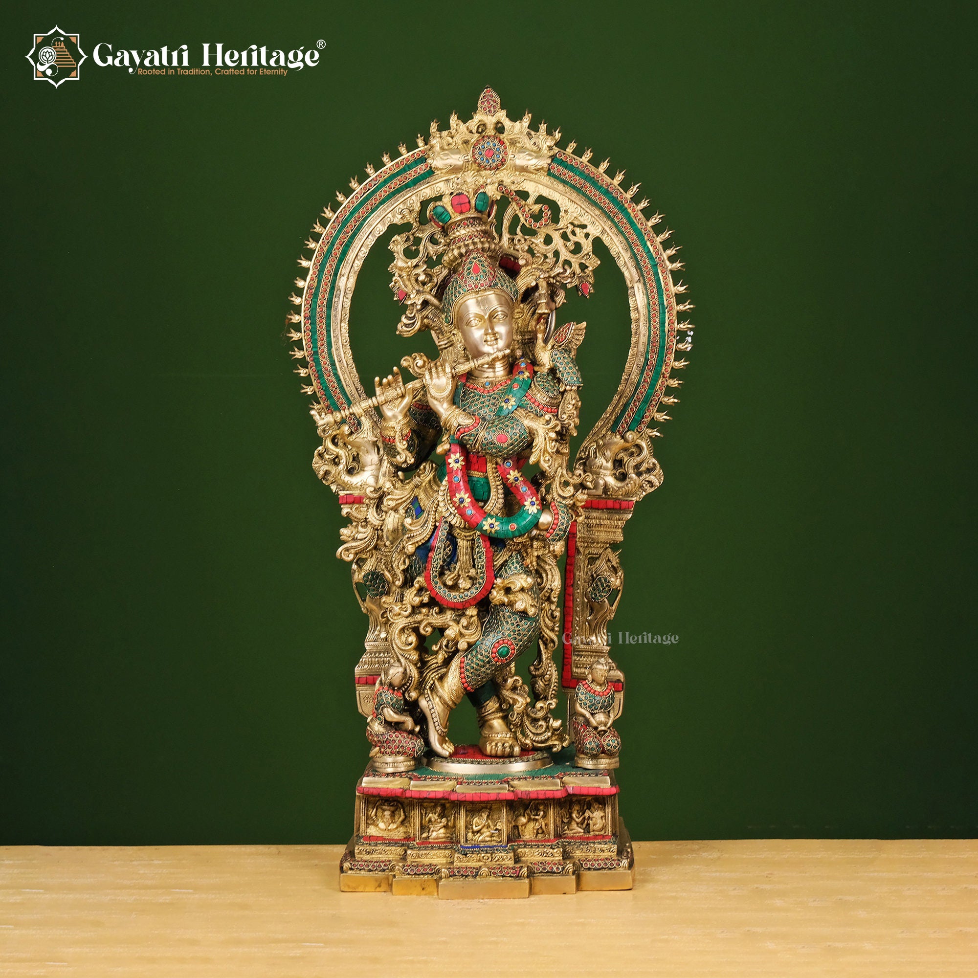 Brass Krishna Statue with Arch – Spiritual Divine Décor | Gayatri Heritage