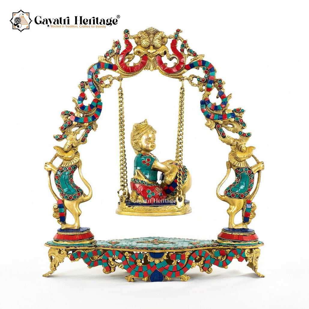Brass Bal Gopal Jhula – Stonework Swing for Krishna | Gayatri Heritage