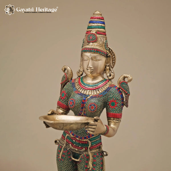 Brass Deeplady Figure in Stone Work – Divine Elegance & Illumination | Gayatri Heritage