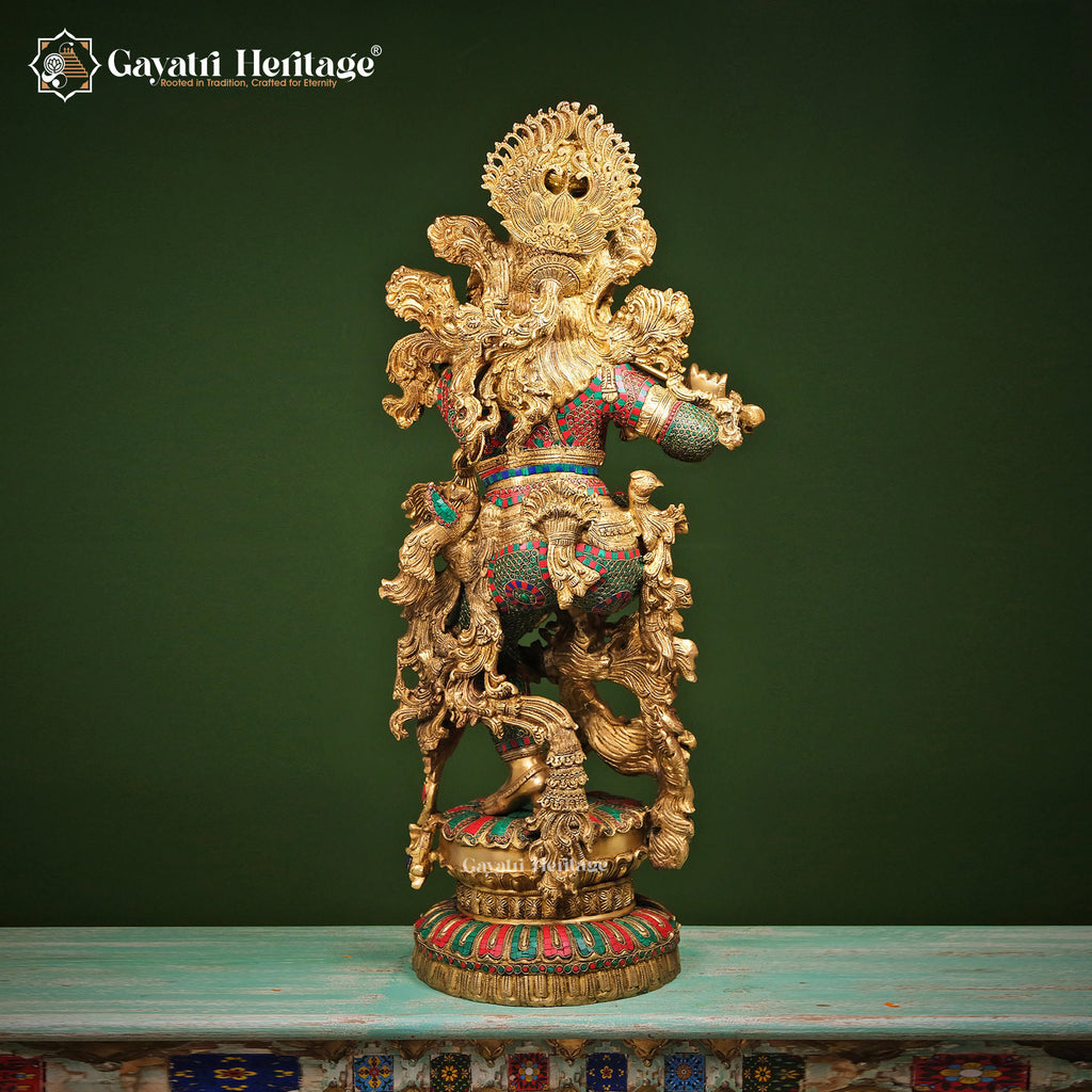 Brass Krishna Playing Flute – Divine Musical Elegance | Gayatri Heritage