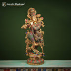 Brass Krishna Playing Flute – Divine Musical Elegance | Gayatri Heritage