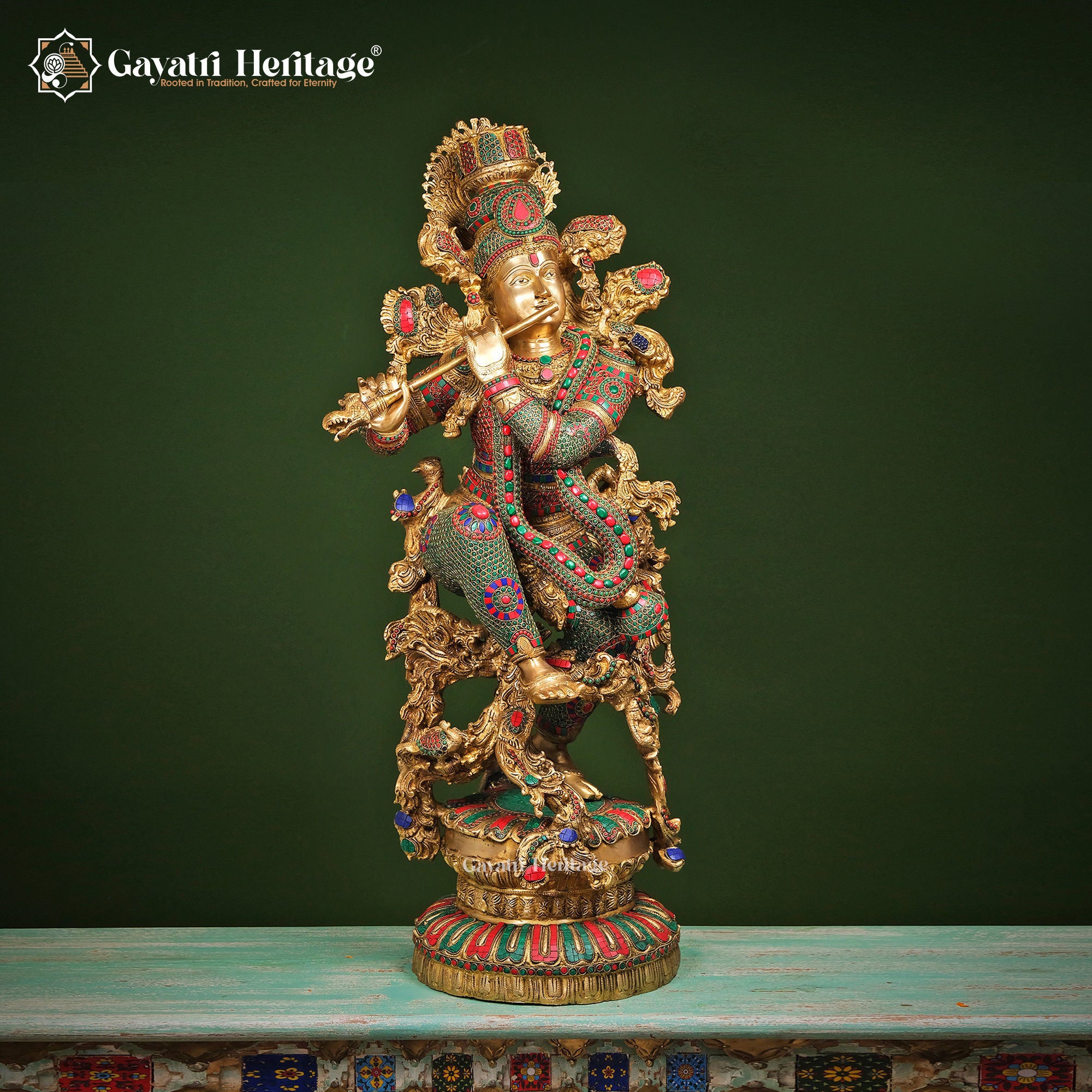 Brass Krishna Playing Flute – Divine Musical Elegance | Gayatri Heritage