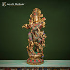 Brass Krishna Playing Flute – Divine Musical Elegance | Gayatri Heritage