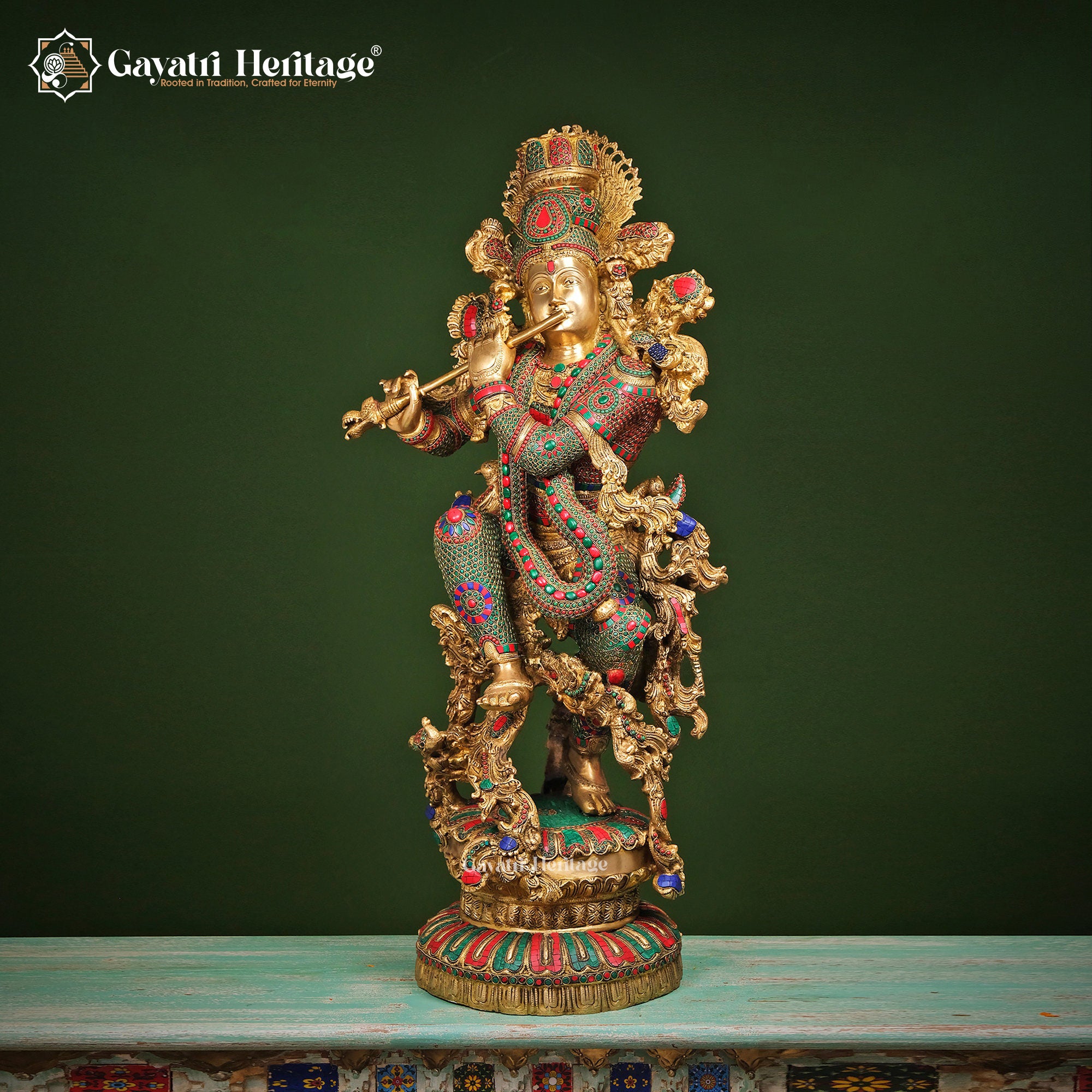 Brass Krishna Playing Flute – Divine Musical Elegance | Gayatri Heritage