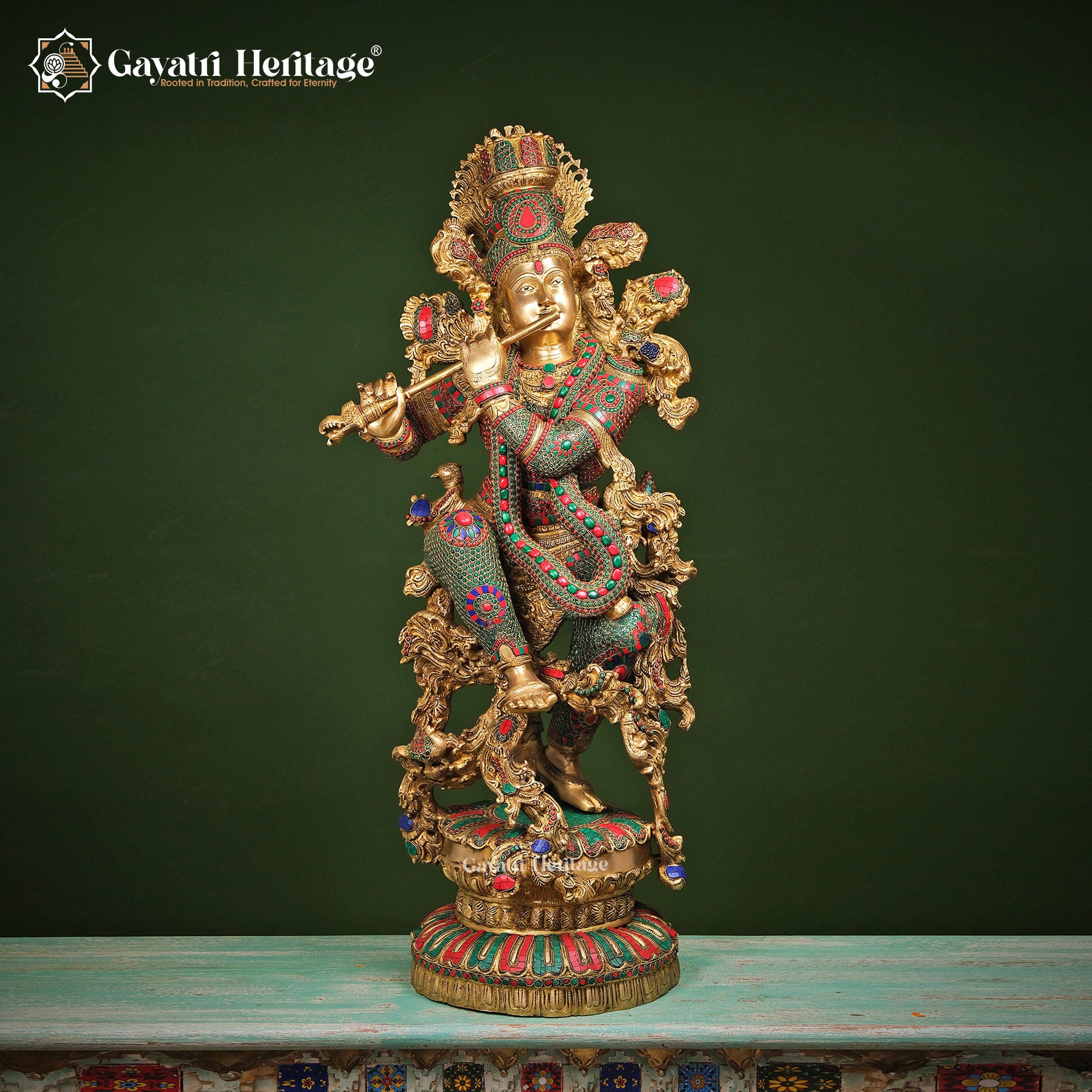 Brass Krishna Playing Flute – Divine Musical Elegance | Gayatri Heritage