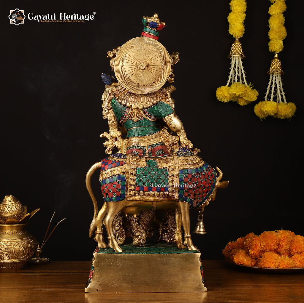 Brass Radha with Cow Statue – Divine Blessing for Your Home | Gayatri Heritage
