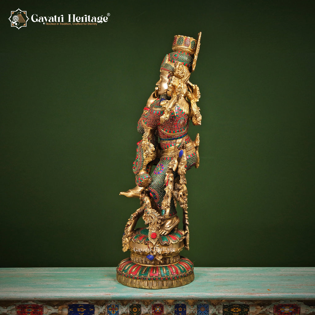 Brass Krishna Playing Flute – Divine Musical Elegance | Gayatri Heritage