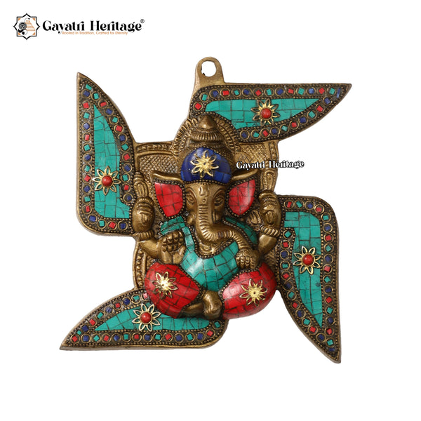 Brass Wall Swasthik Ganesh – Symbol of Well-being and Prosperity | Gayatri Heritage