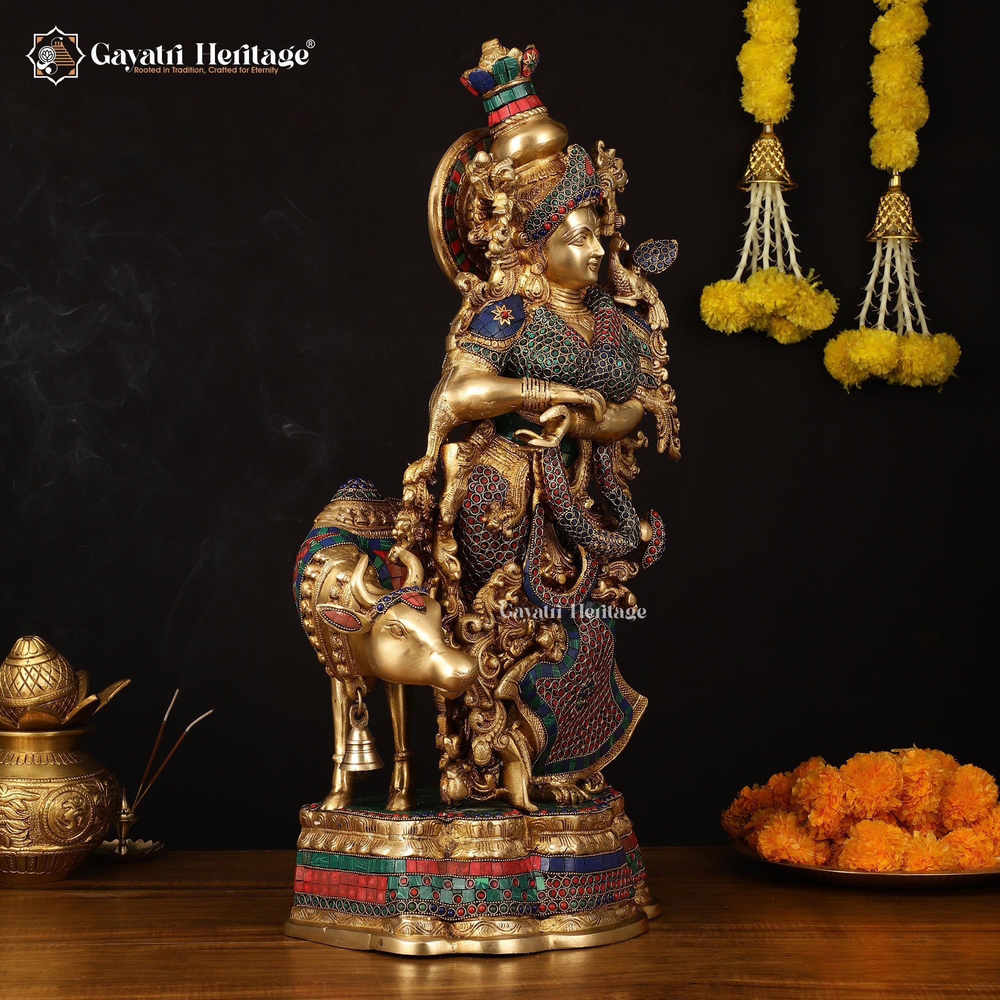 Brass Radha with Cow Statue – Divine Blessing for Your Home | Gayatri Heritage