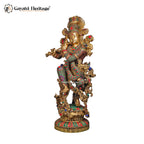 Brass Krishna Playing Flute – Divine Musical Elegance | Gayatri Heritage