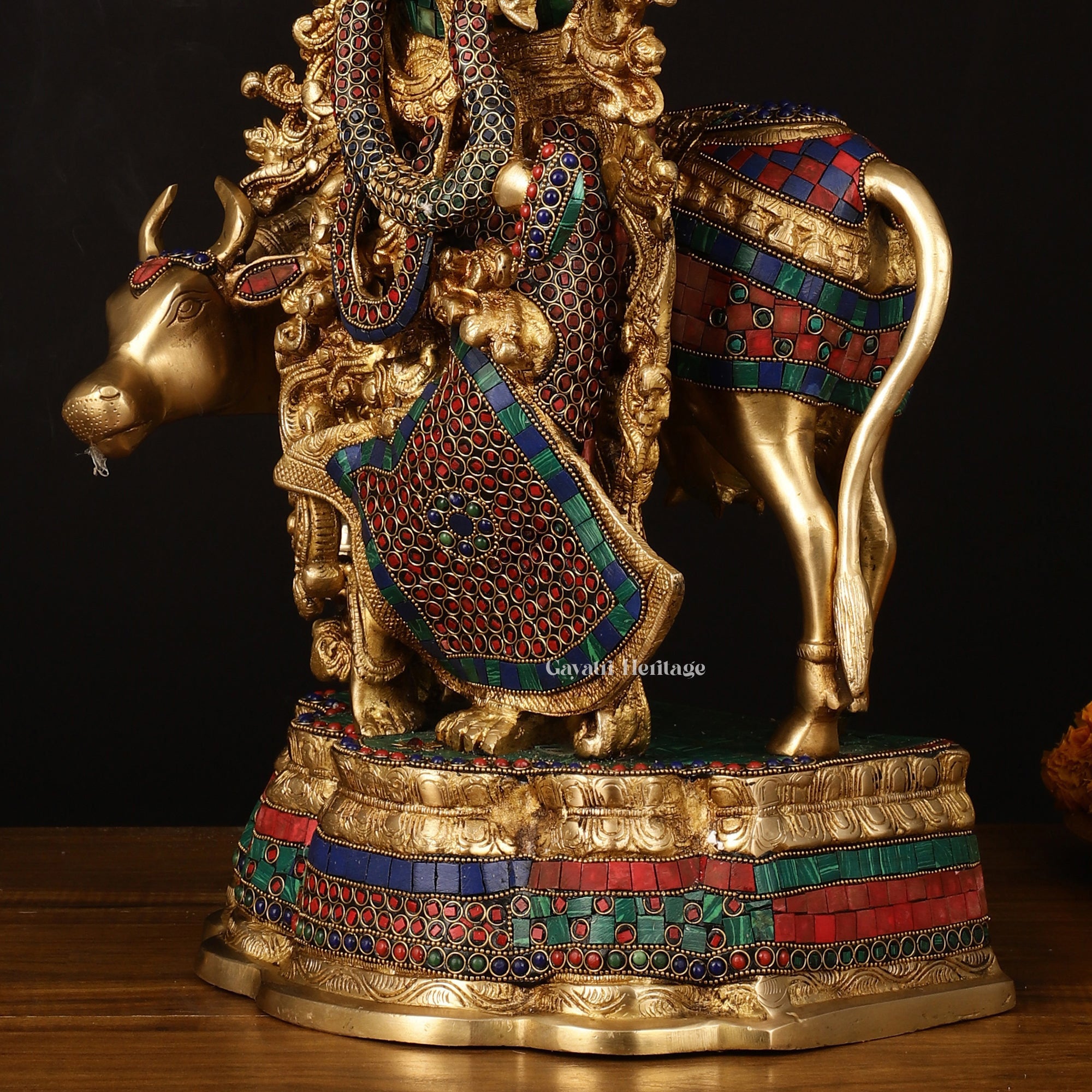 Brass Radha with Cow Statue – Divine Blessing for Your Home | Gayatri Heritage