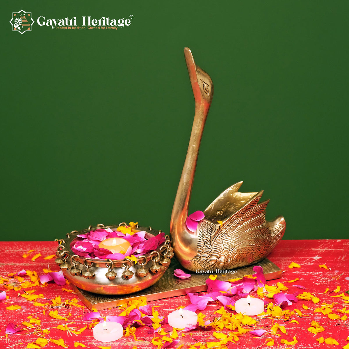 Brass Swan With Urli – Classic Indian Craftsmanship | Gayatri Heritage