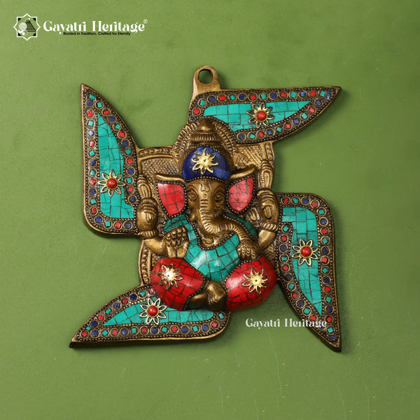 Brass Wall Swasthik Ganesh – Symbol of Well-being and Prosperity | Gayatri Heritage