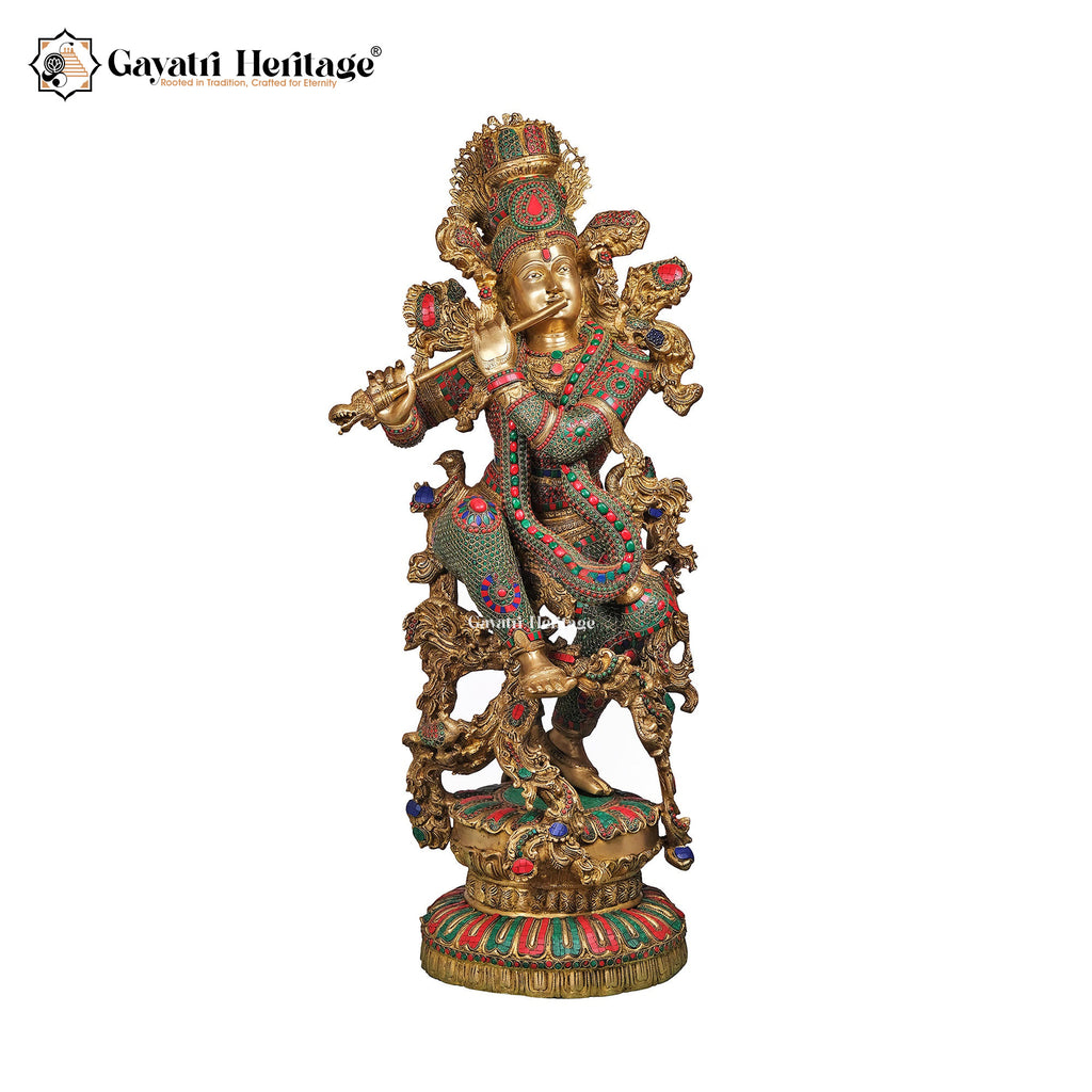 Brass Krishna Playing Flute – Divine Musical Elegance | Gayatri Heritage