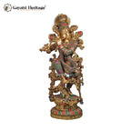 Brass Krishna Playing Flute – Divine Musical Elegance | Gayatri Heritage